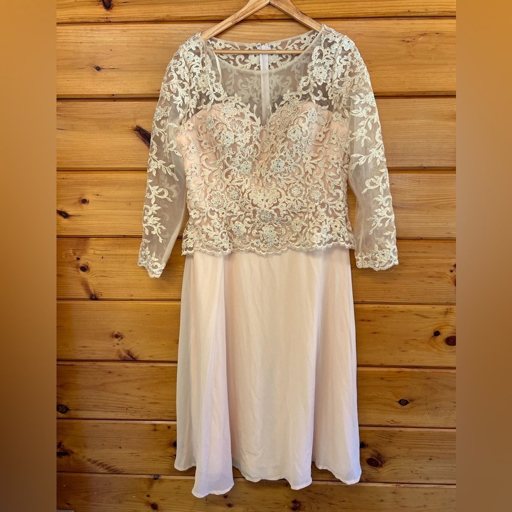 Cindy Collection Embroidery Tulle Evening Gown XL Midi Dress